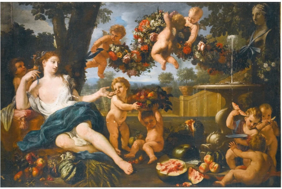 Cerere presso una fontana, assistito da putti, con Guillaune Courtois